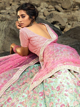 Wonderful Green Floral Thread Embroidered Net Wedding Wear Lehenga Choli