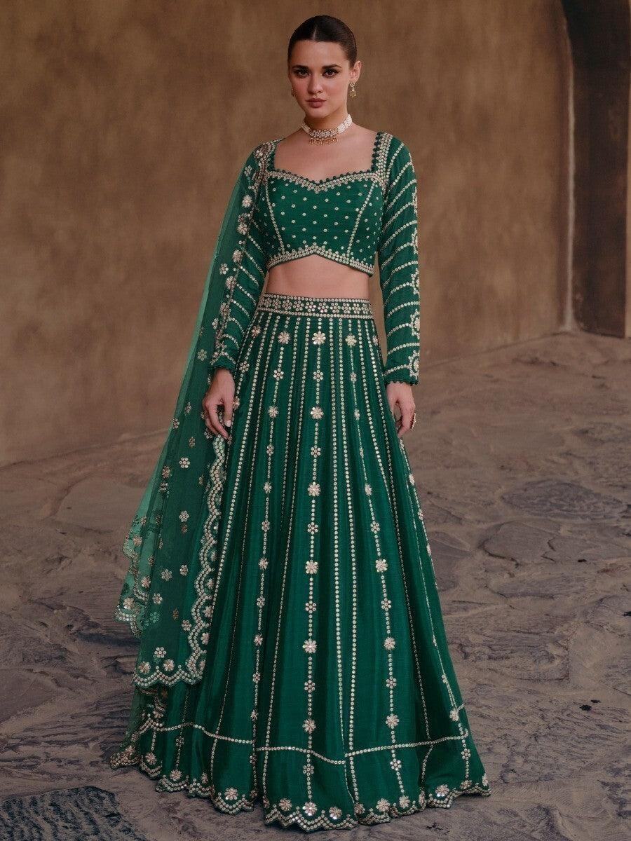 Wonderful Green Sequins Silk Engagement Wear Lehenga Choli