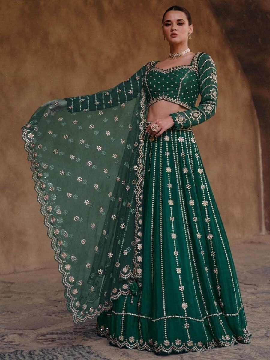 Wonderful Green Sequins Silk Engagement Wear Lehenga Choli