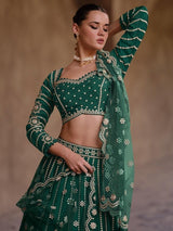 Wonderful Green Sequins Silk Engagement Wear Lehenga Choli