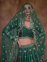 Wonderful Green Sequins Silk Engagement Wear Lehenga Choli