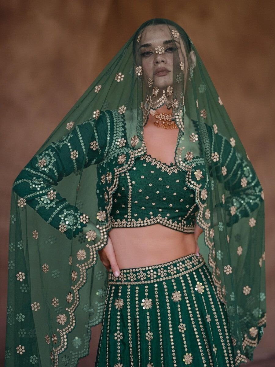 Wonderful Green Sequins Silk Engagement Wear Lehenga Choli