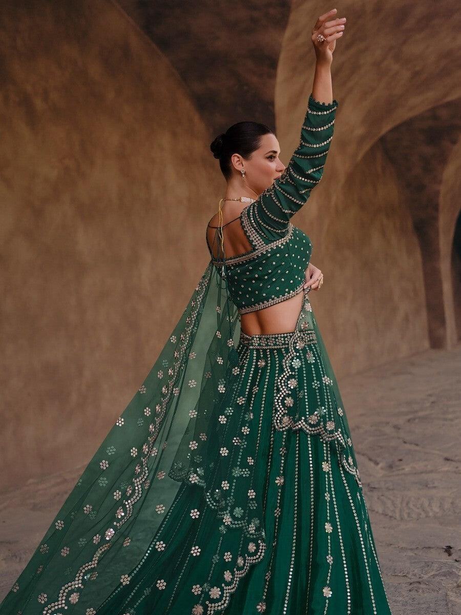 Wonderful Green Sequins Silk Engagement Wear Lehenga Choli