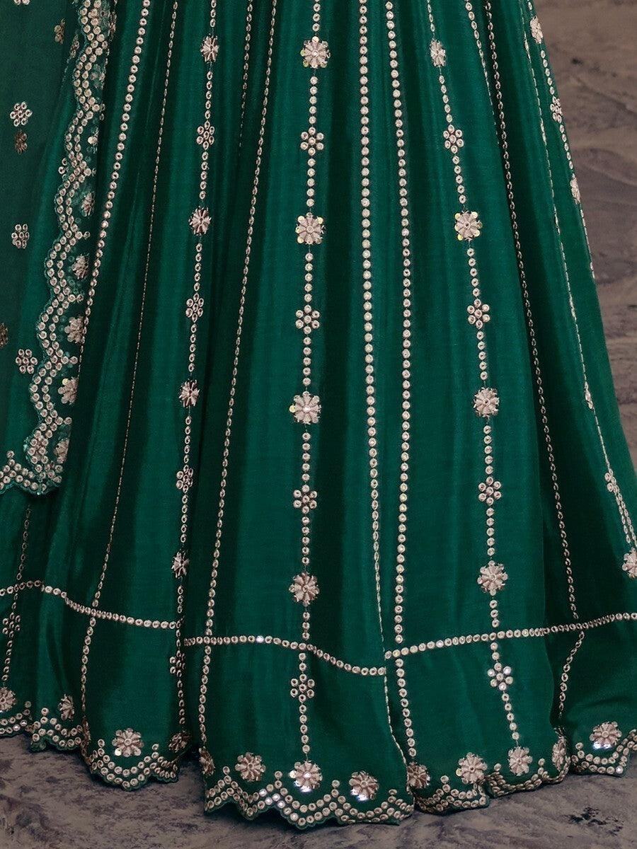 Wonderful Green Sequins Silk Engagement Wear Lehenga Choli