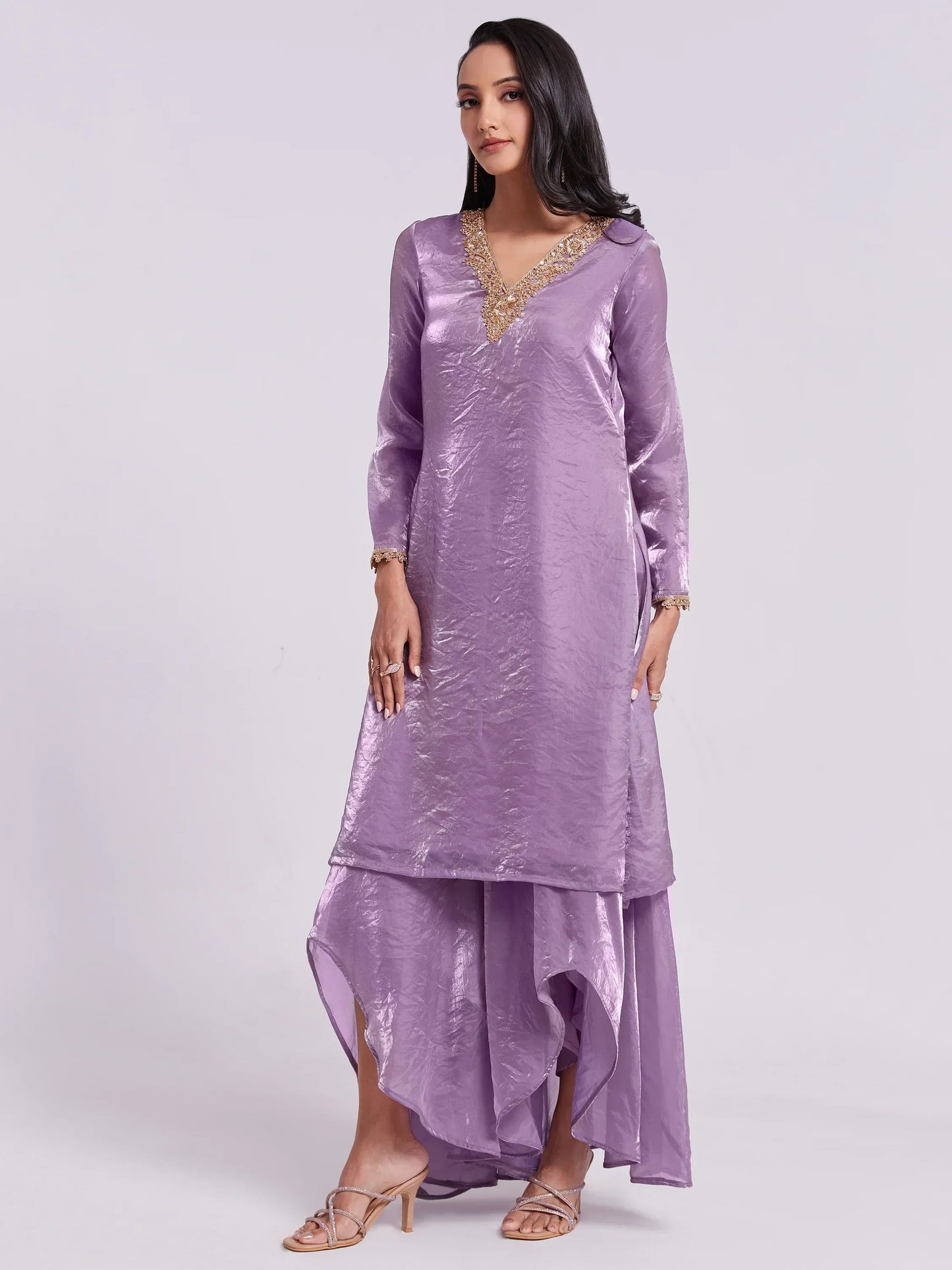 Wonderful Lilac Organza Designer Kurta With Palazzo Set