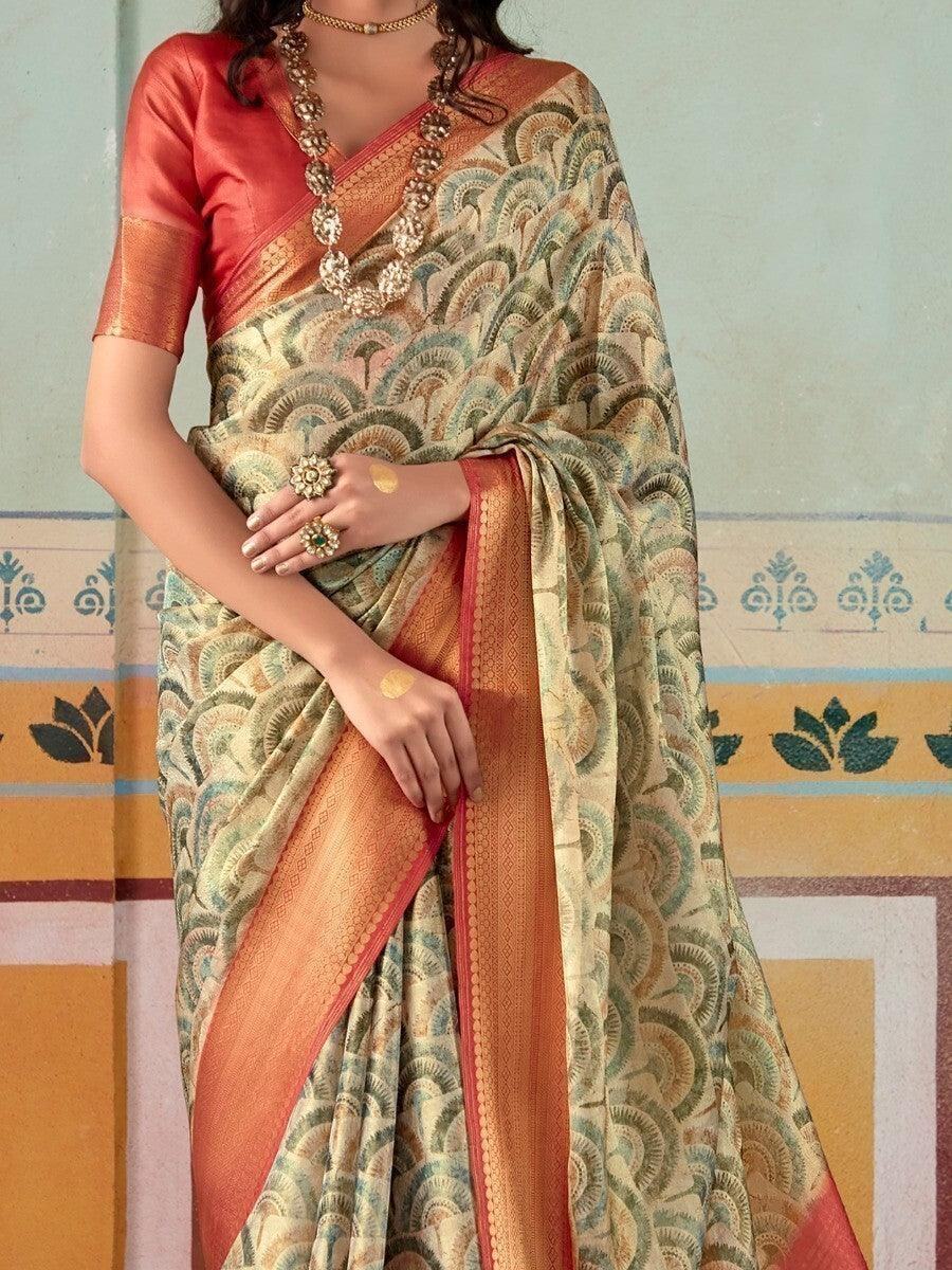 Wonderful Multi-Color Floral Printed Silk Saree With Blouse