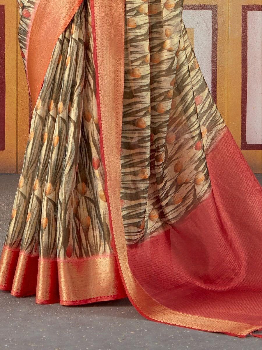 Wonderful Multi-Color Floral Printed Silk Saree With Blouse