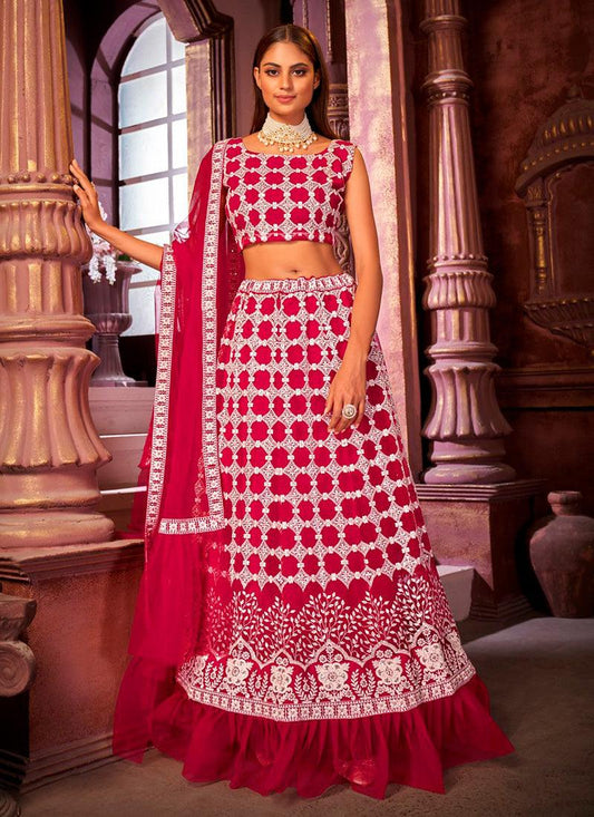 Wonderful Net With Designer Work Red Color Lehenga Choli