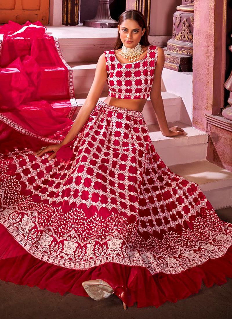 Wonderful Net With Designer Work Red Color Lehenga Choli