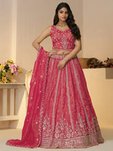 Wonderful Pink Sequins Silk Reception Wear Lehenga Choli With Dupatta