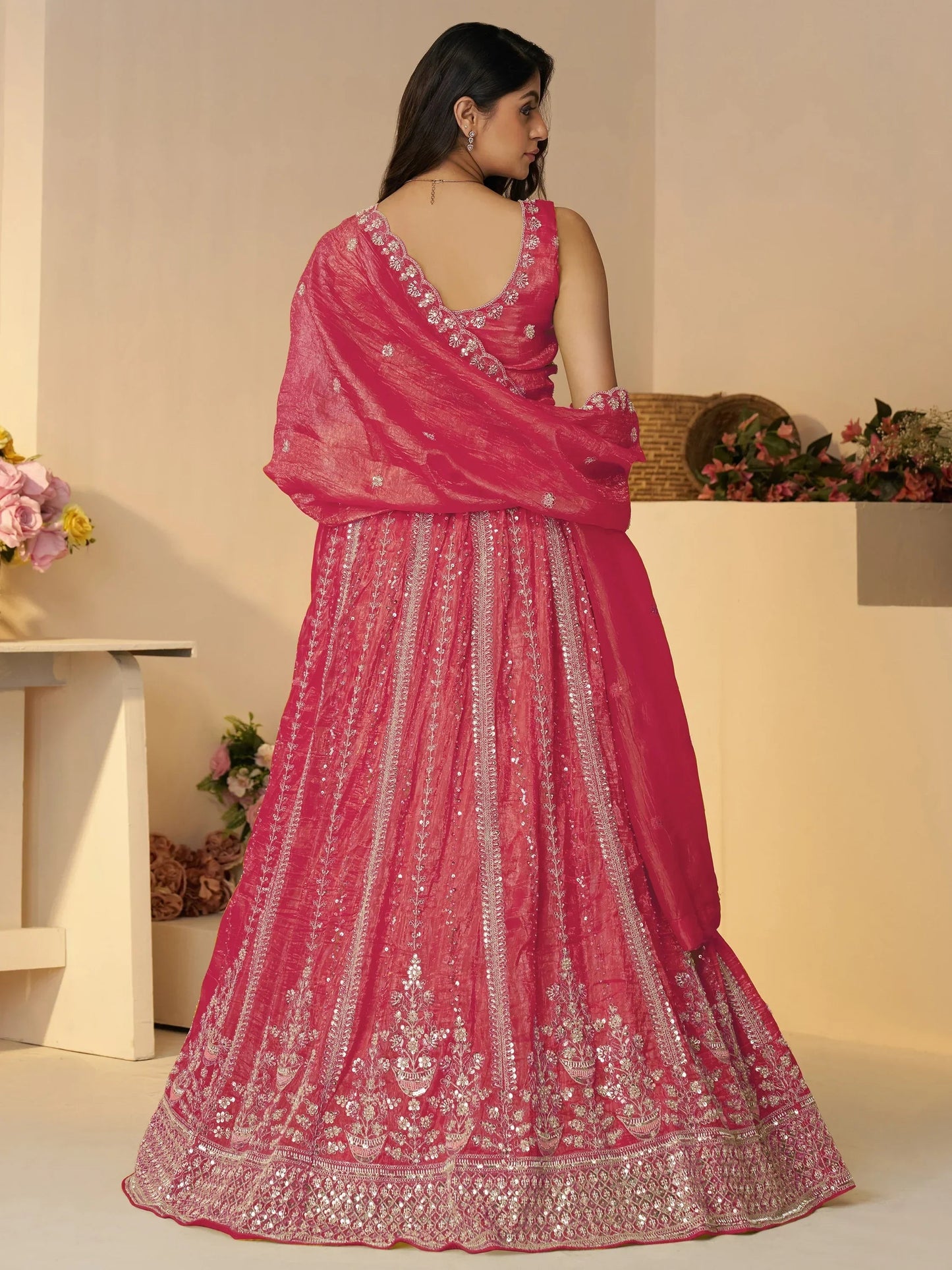 Wonderful Pink Sequins Silk Reception Wear Lehenga Choli With Dupatta