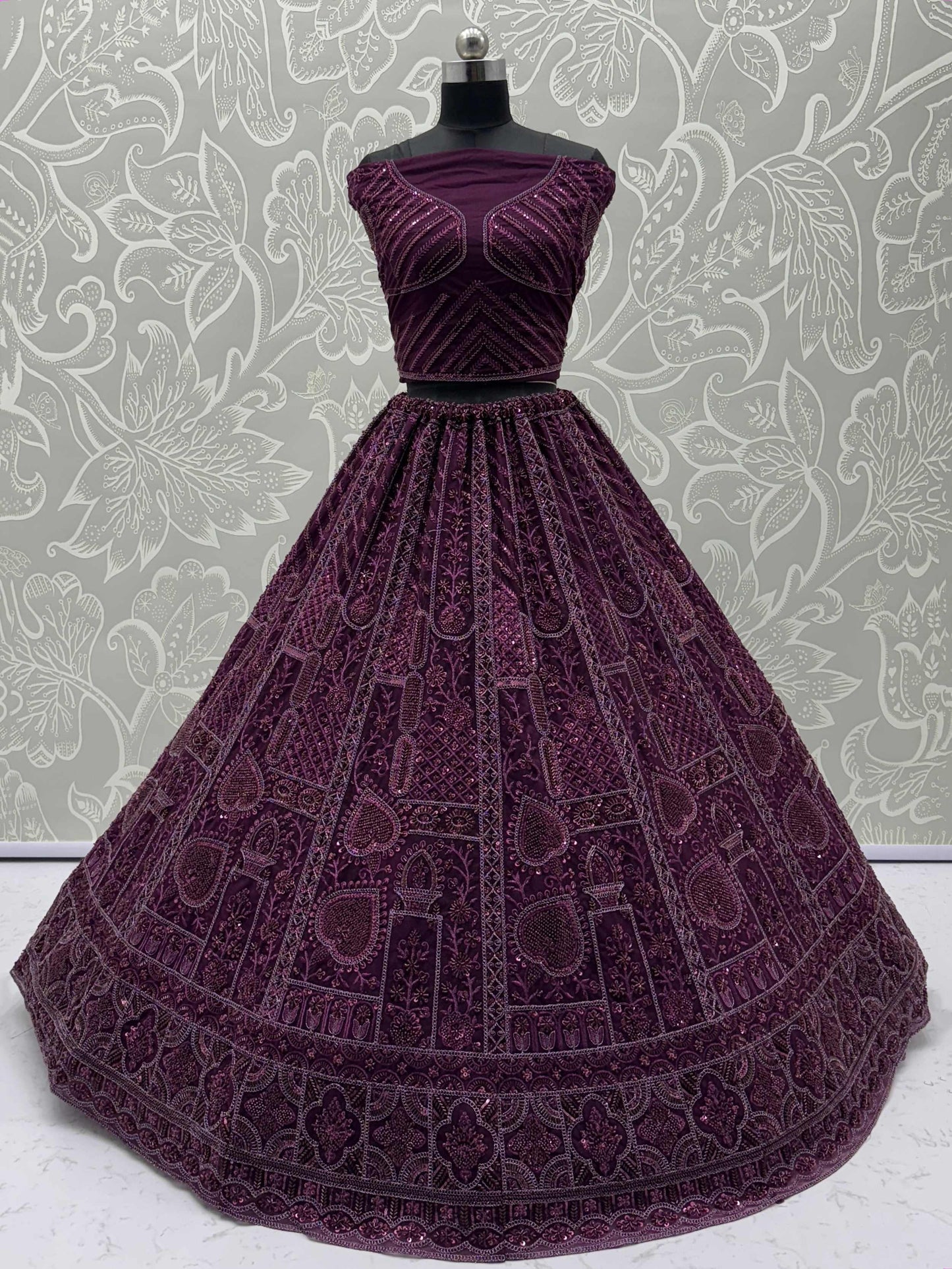 Wonderful Purple Dori Embroidery Net Monochrome Lehenga Choli With Dupatta