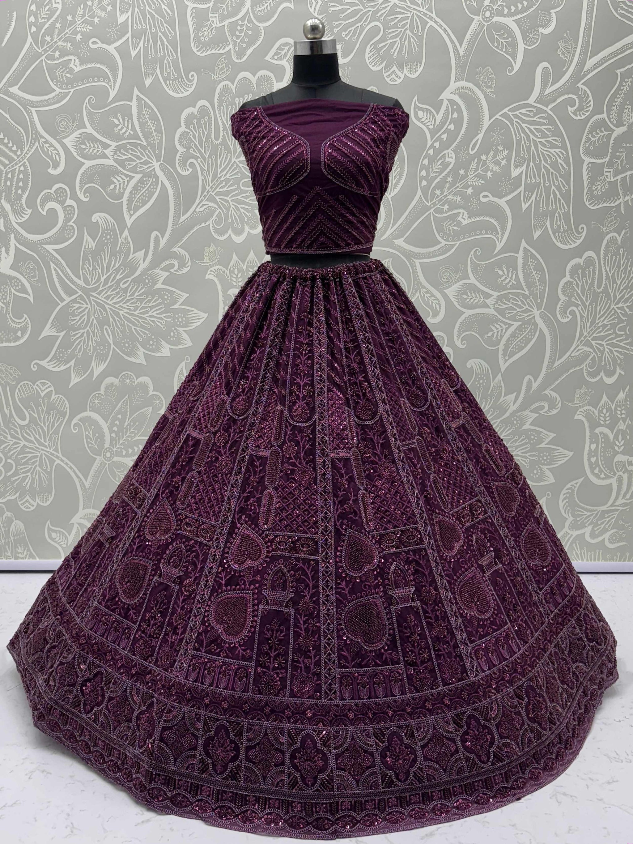 Wonderful Purple Dori Embroidery Net Monochrome Lehenga Choli With Dupatta
