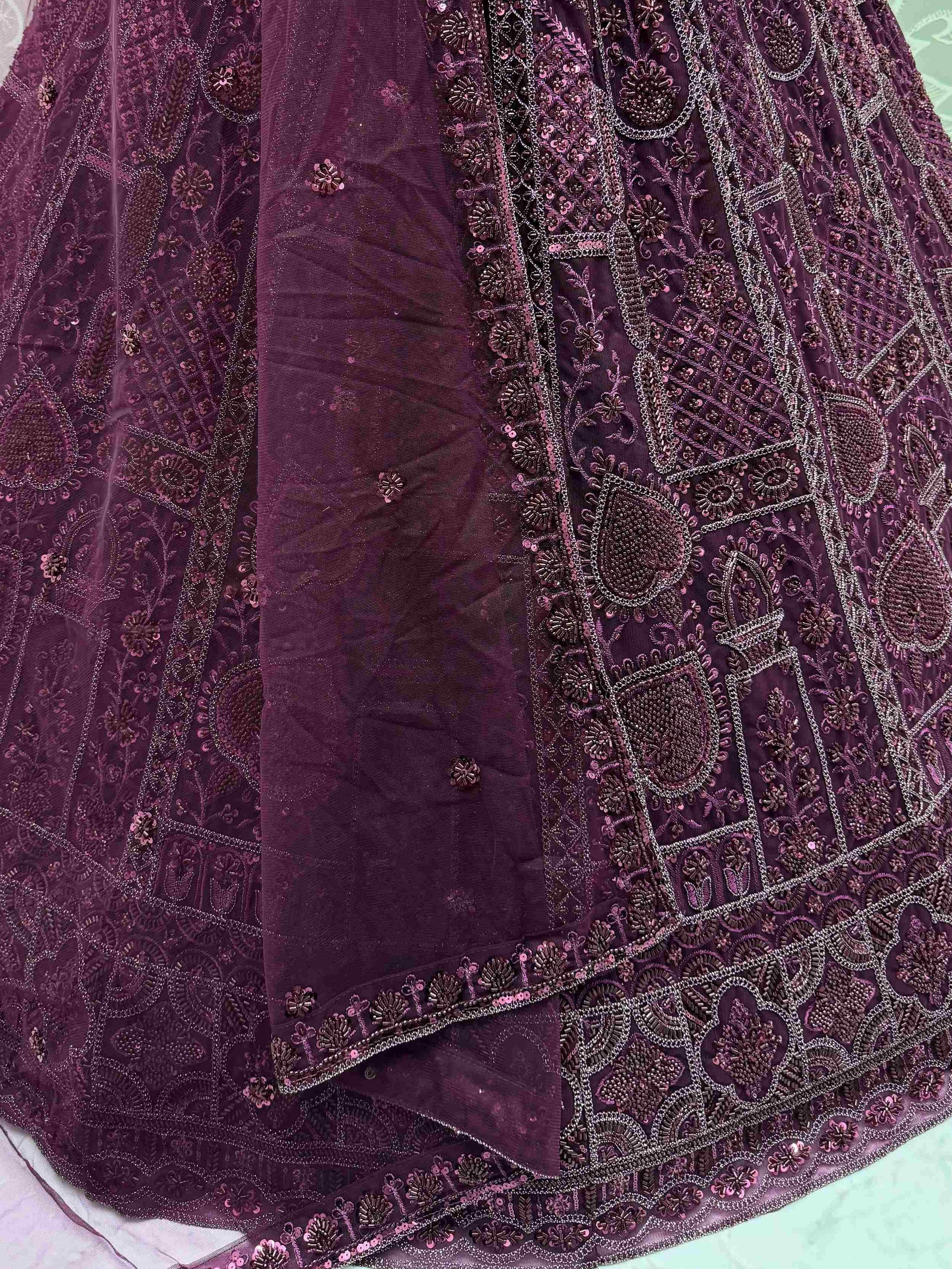Wonderful Purple Dori Embroidery Net Monochrome Lehenga Choli With Dupatta