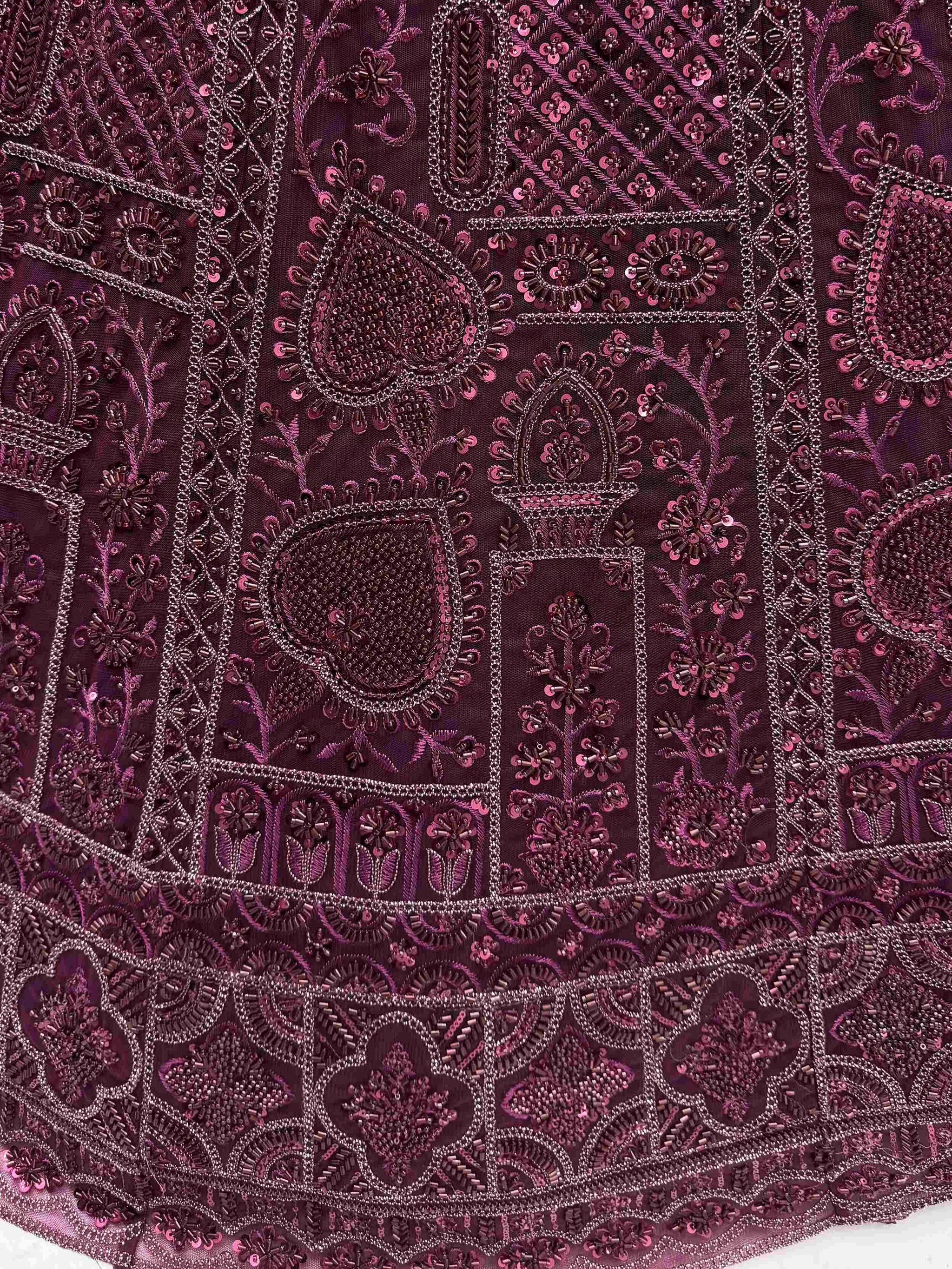 Wonderful Purple Dori Embroidery Net Monochrome Lehenga Choli With Dupatta