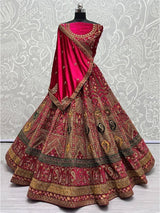 Wonderful Rani Pink Embroidered Velvet Bridal Wear Lehenga Choli