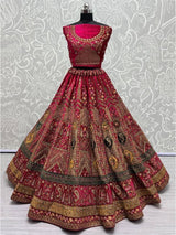 Wonderful Rani Pink Embroidered Velvet Bridal Wear Lehenga Choli