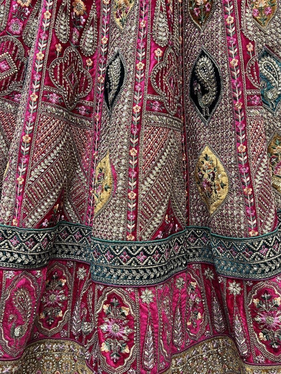 Wonderful Rani Pink Embroidered Velvet Bridal Wear Lehenga Choli