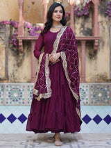 Wonderful Wine Color Georgette Function Wear Gown With Dupatta