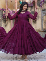 Wonderful Wine Color Georgette Function Wear Gown With Dupatta