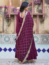 Wonderful Wine Color Georgette Function Wear Gown With Dupatta
