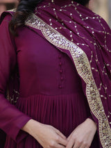 Wonderful Wine Color Georgette Function Wear Gown With Dupatta