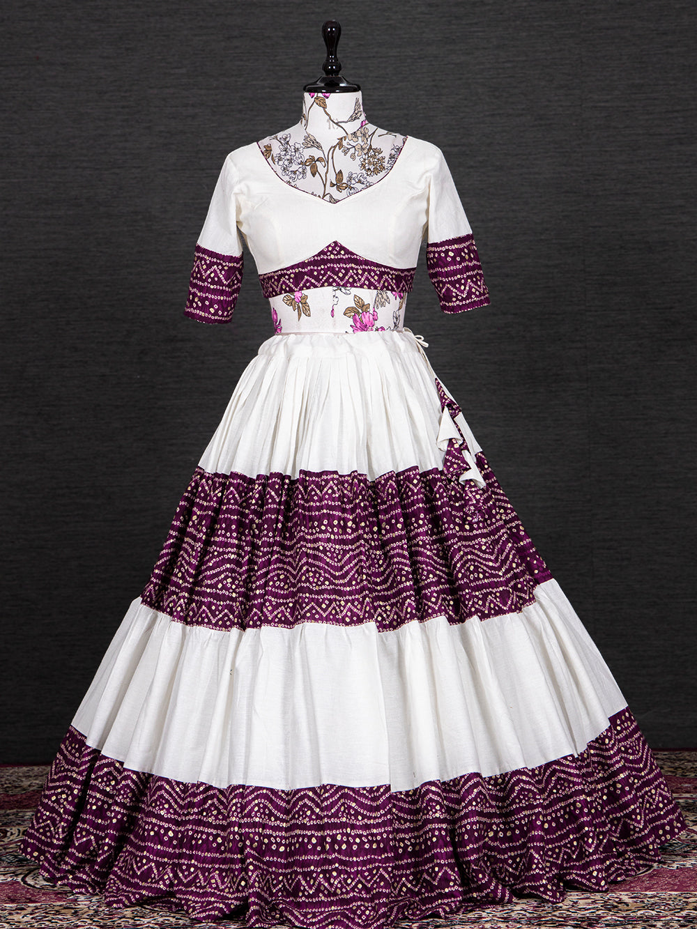 Wine Color Foil And Printed Pure Cotton Lehenga Choli