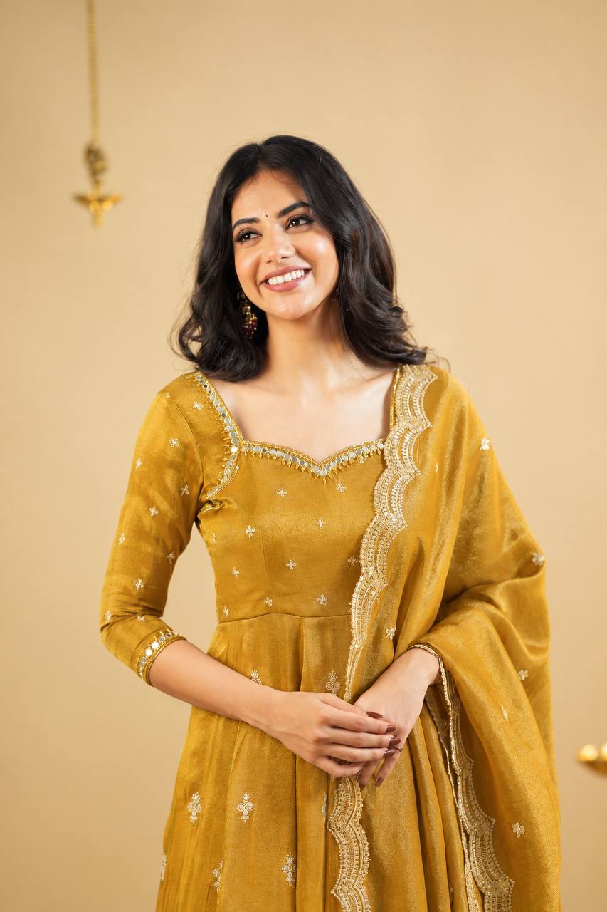 Yellow Anarkali Suit with Heavy Embroidery work