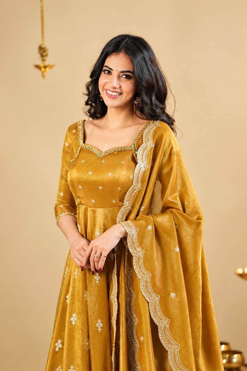 Yellow Anarkali Suit with Heavy Embroidery work