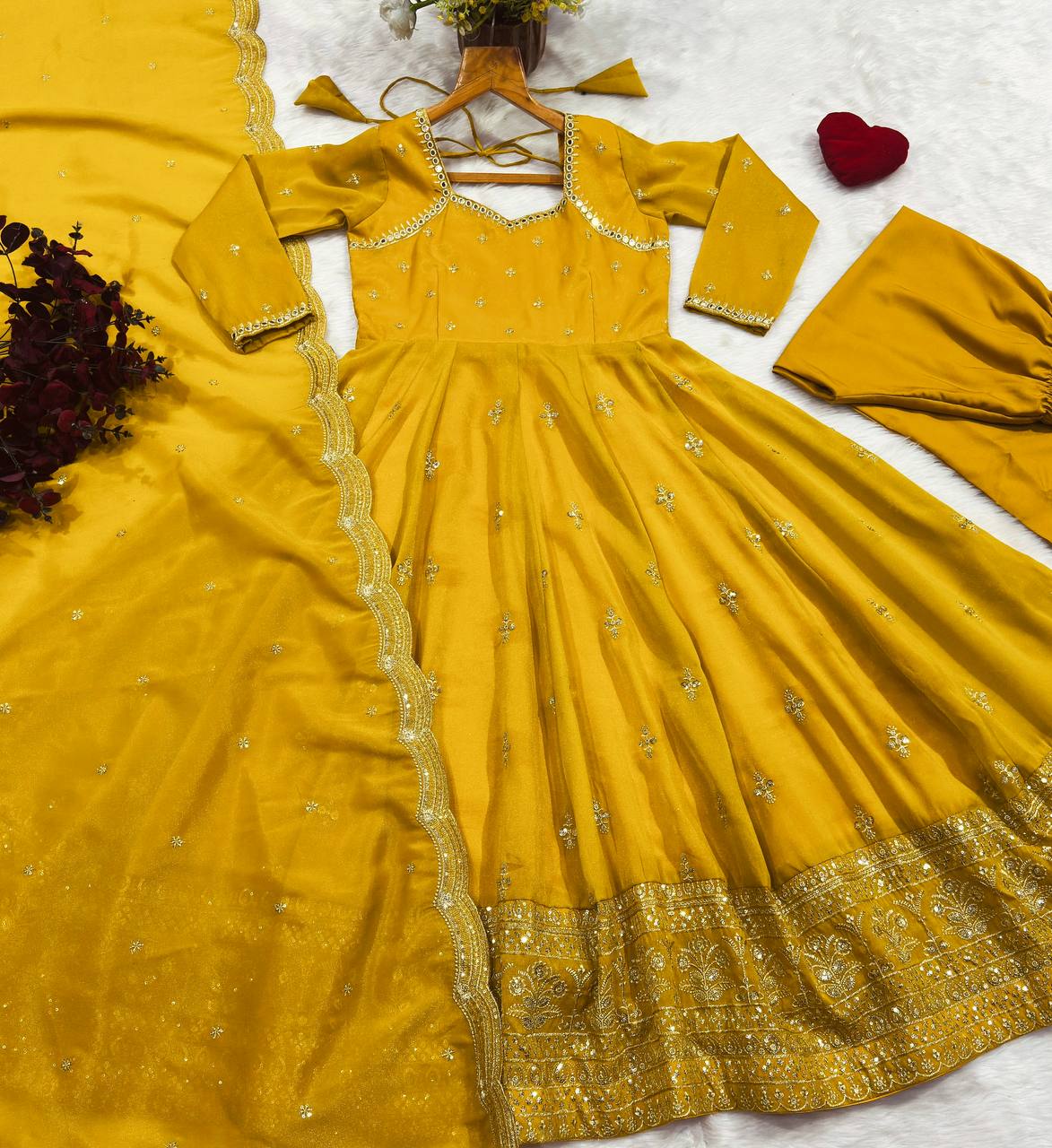 Yellow Anarkali Suit with Heavy Embroidery work