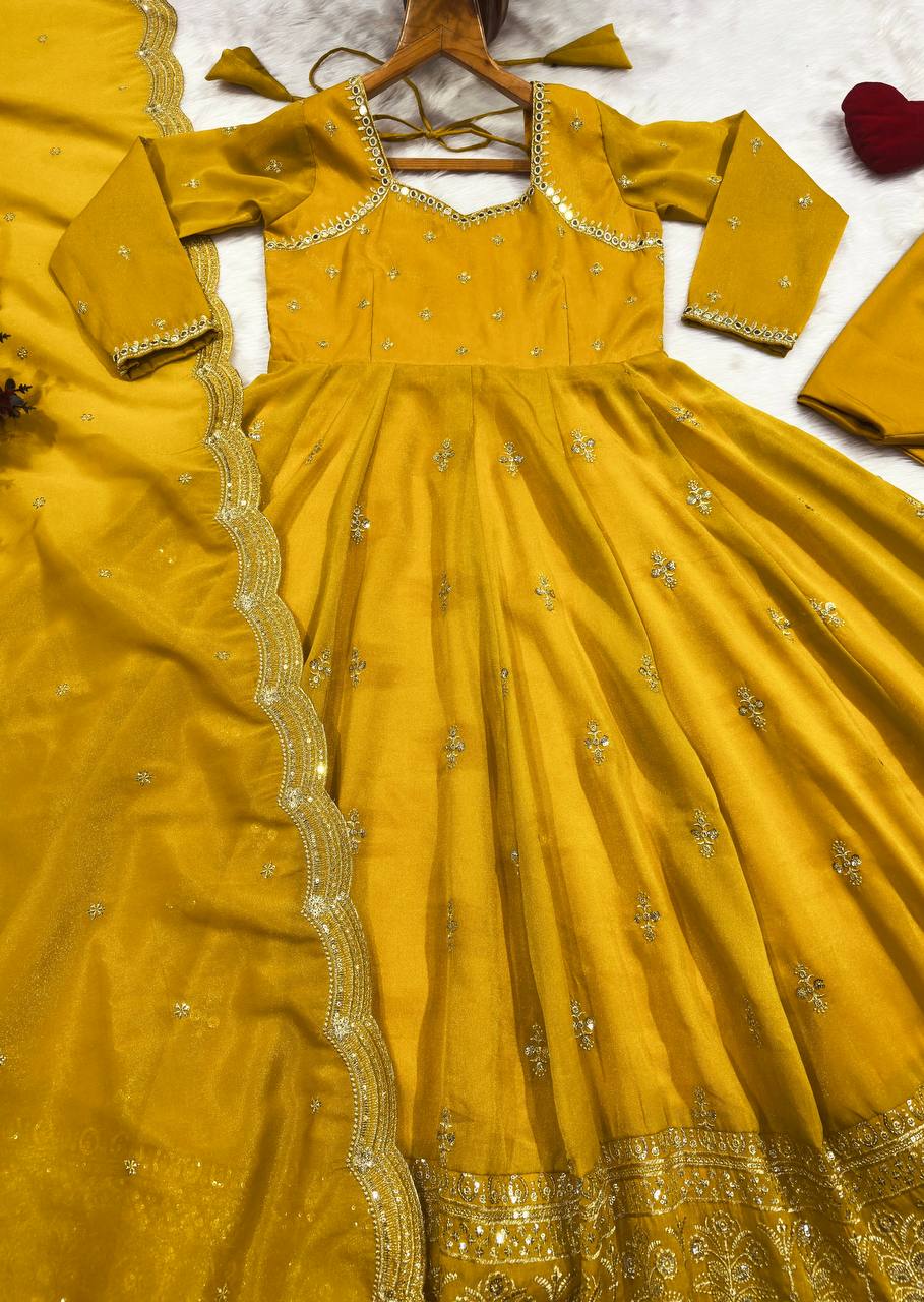 Yellow Anarkali Suit with Heavy Embroidery work