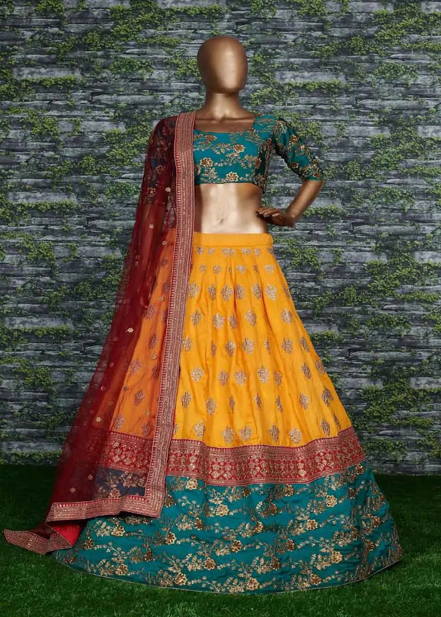 Yellow banarasi silk wedding lehenga