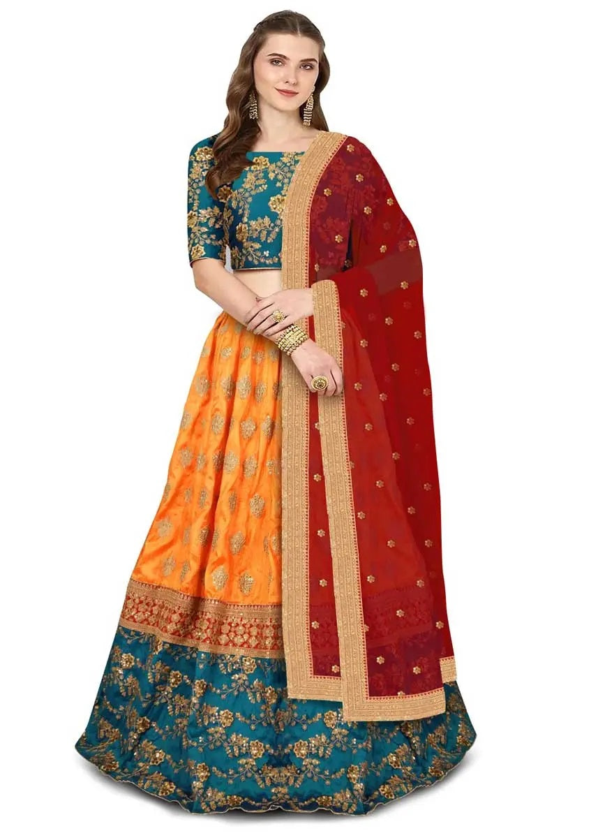 Yellow banarasi silk wedding lehenga