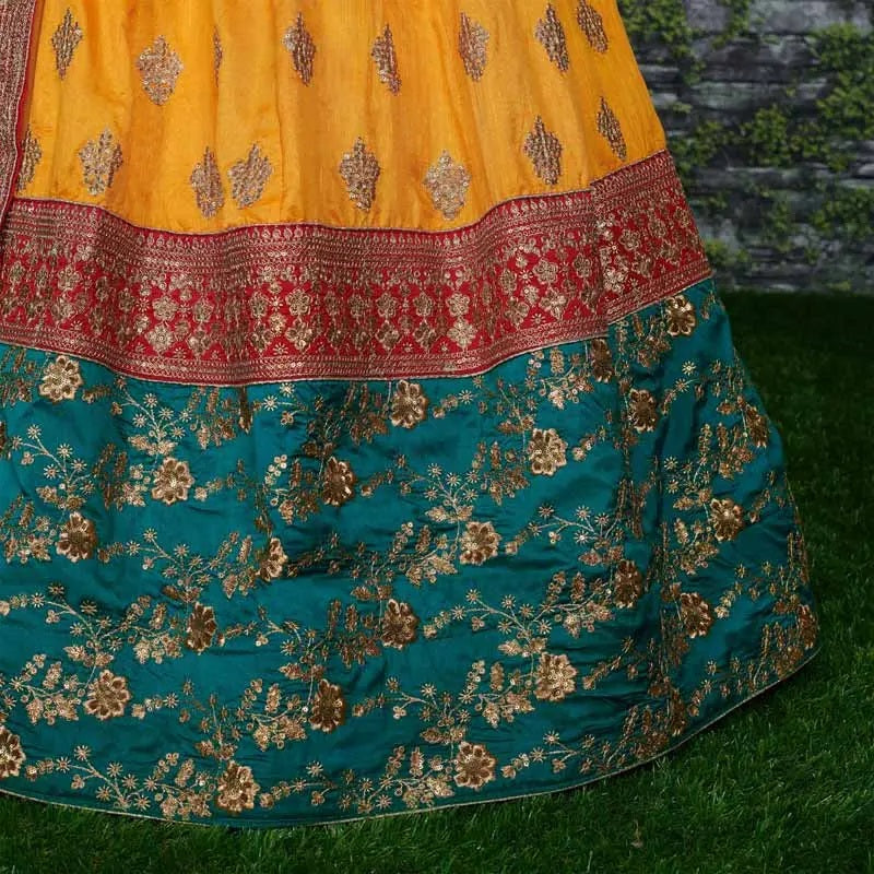 Yellow banarasi silk wedding lehenga