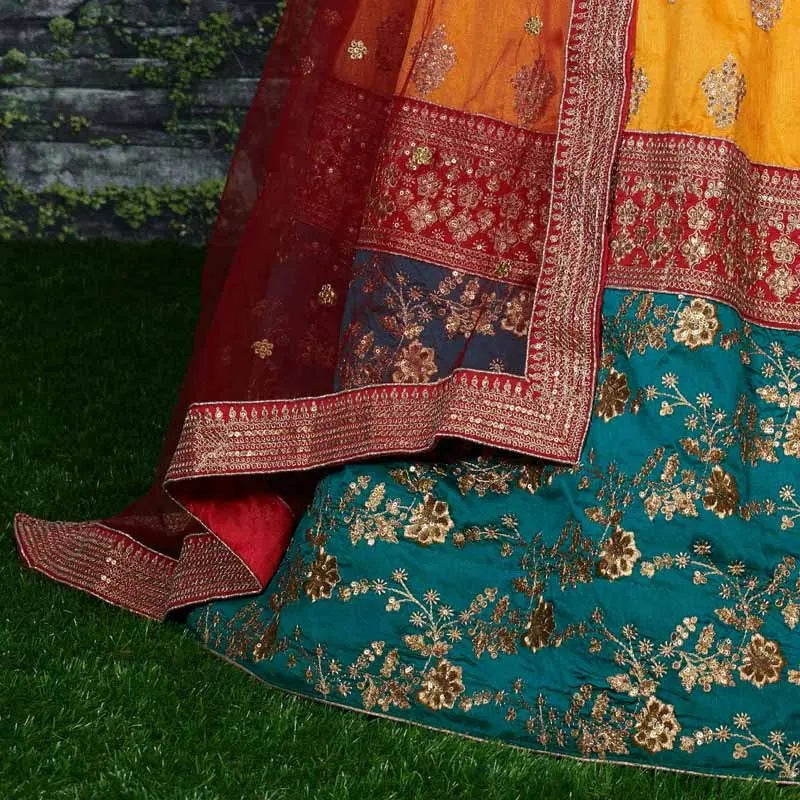 Yellow banarasi silk wedding lehenga