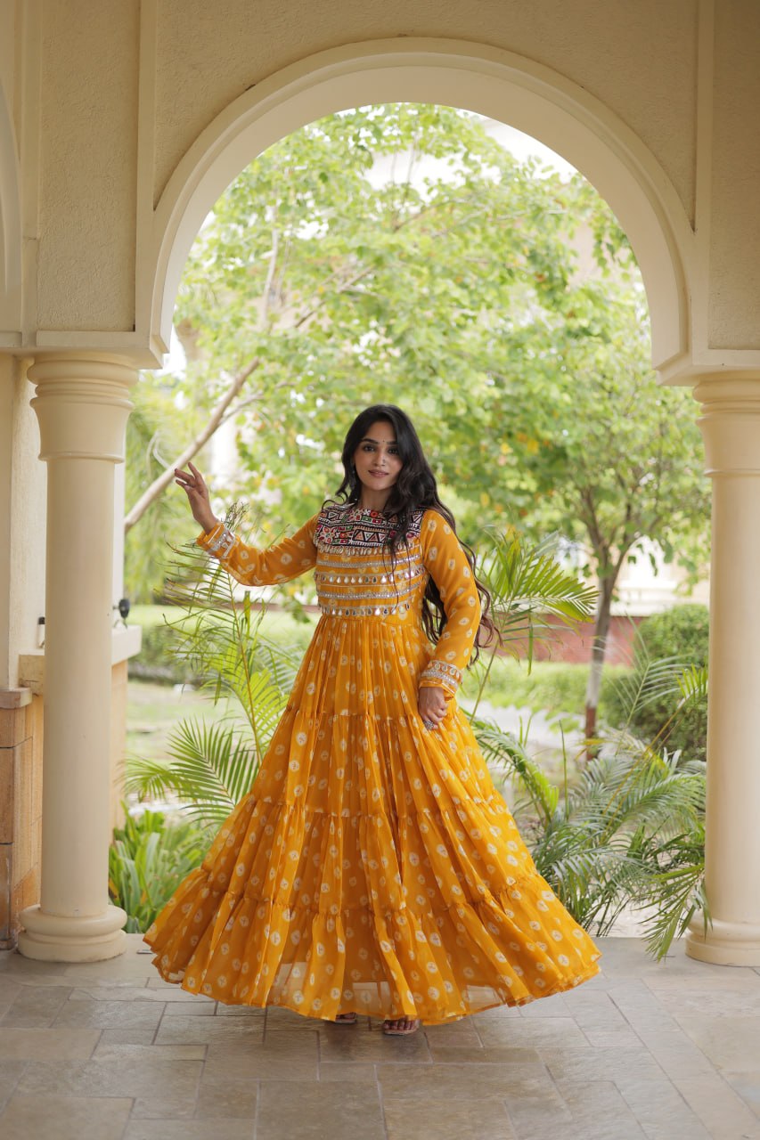 Yellow Bandhani Print Gown