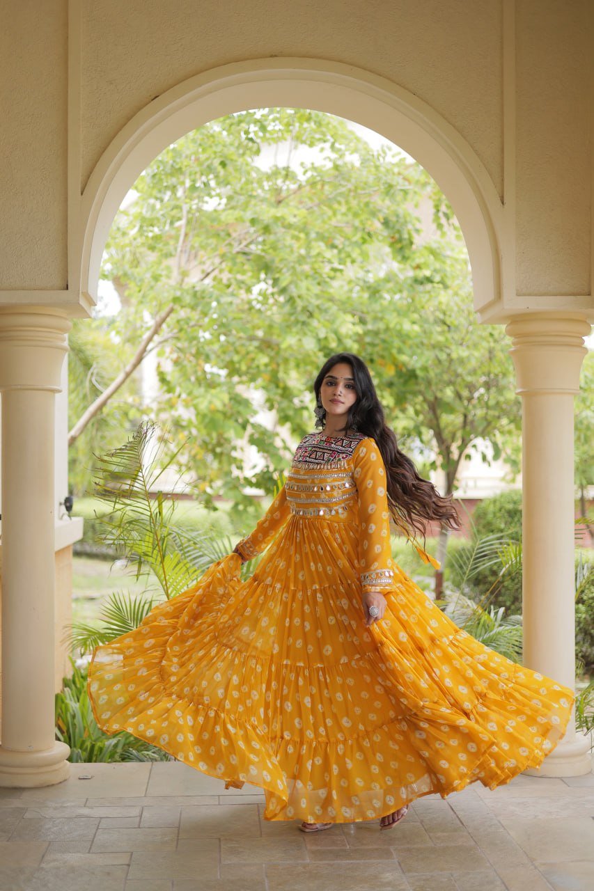 Yellow Bandhani Print Gown