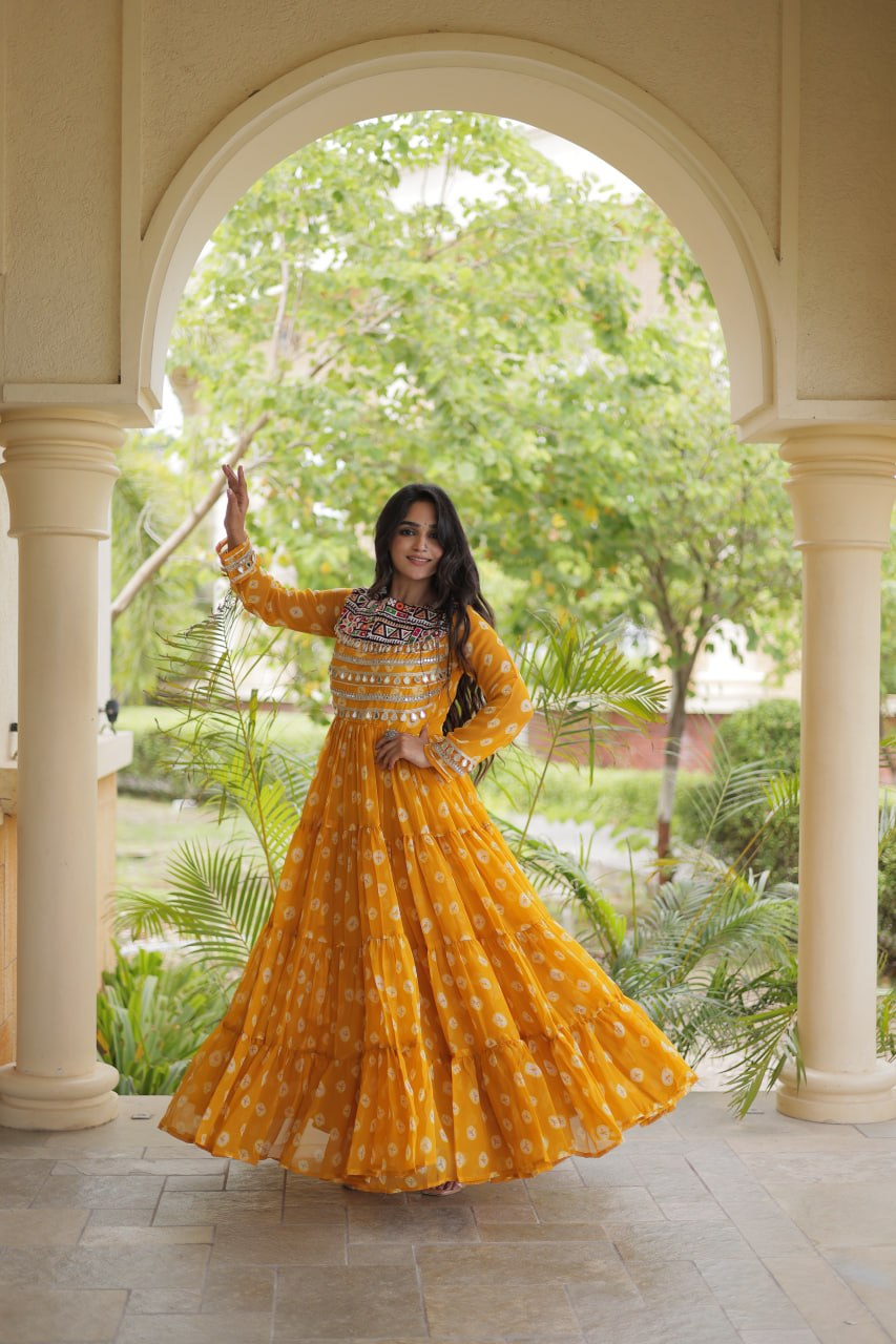Yellow Bandhani Print Gown