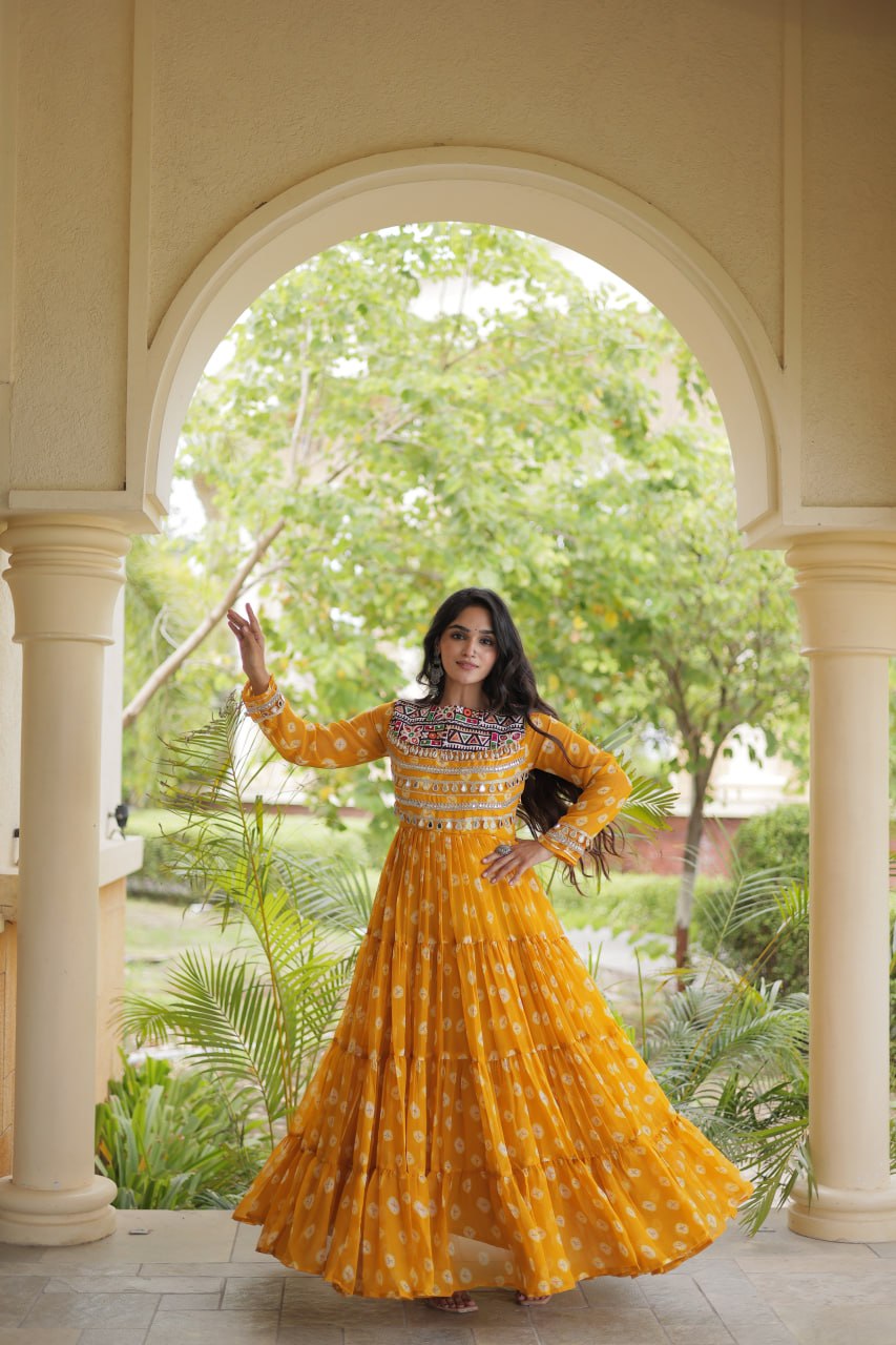 Yellow Bandhani Print Gown
