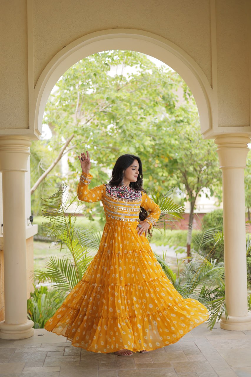 Yellow Bandhani Print Gown