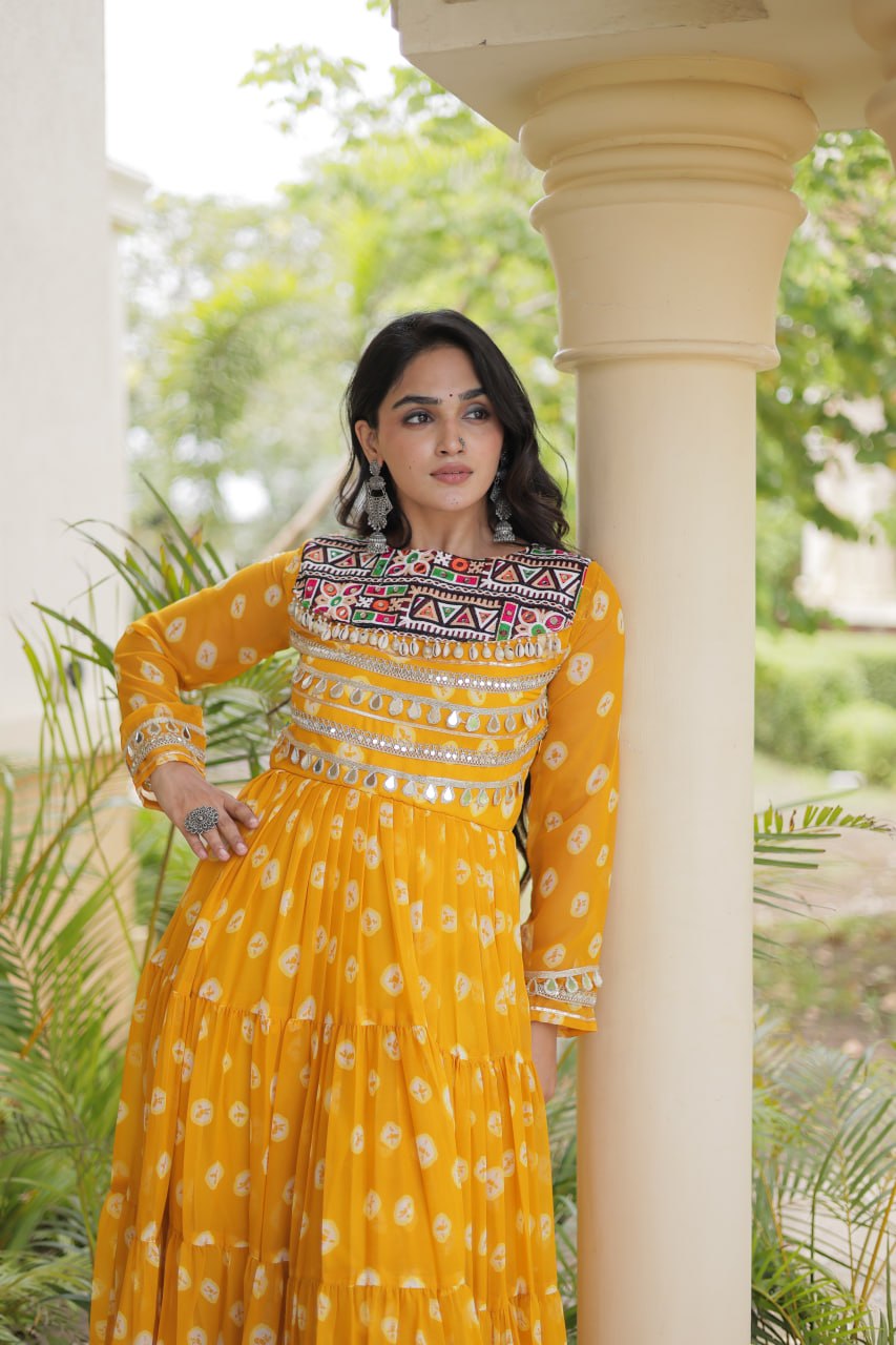Yellow Bandhani Print Gown