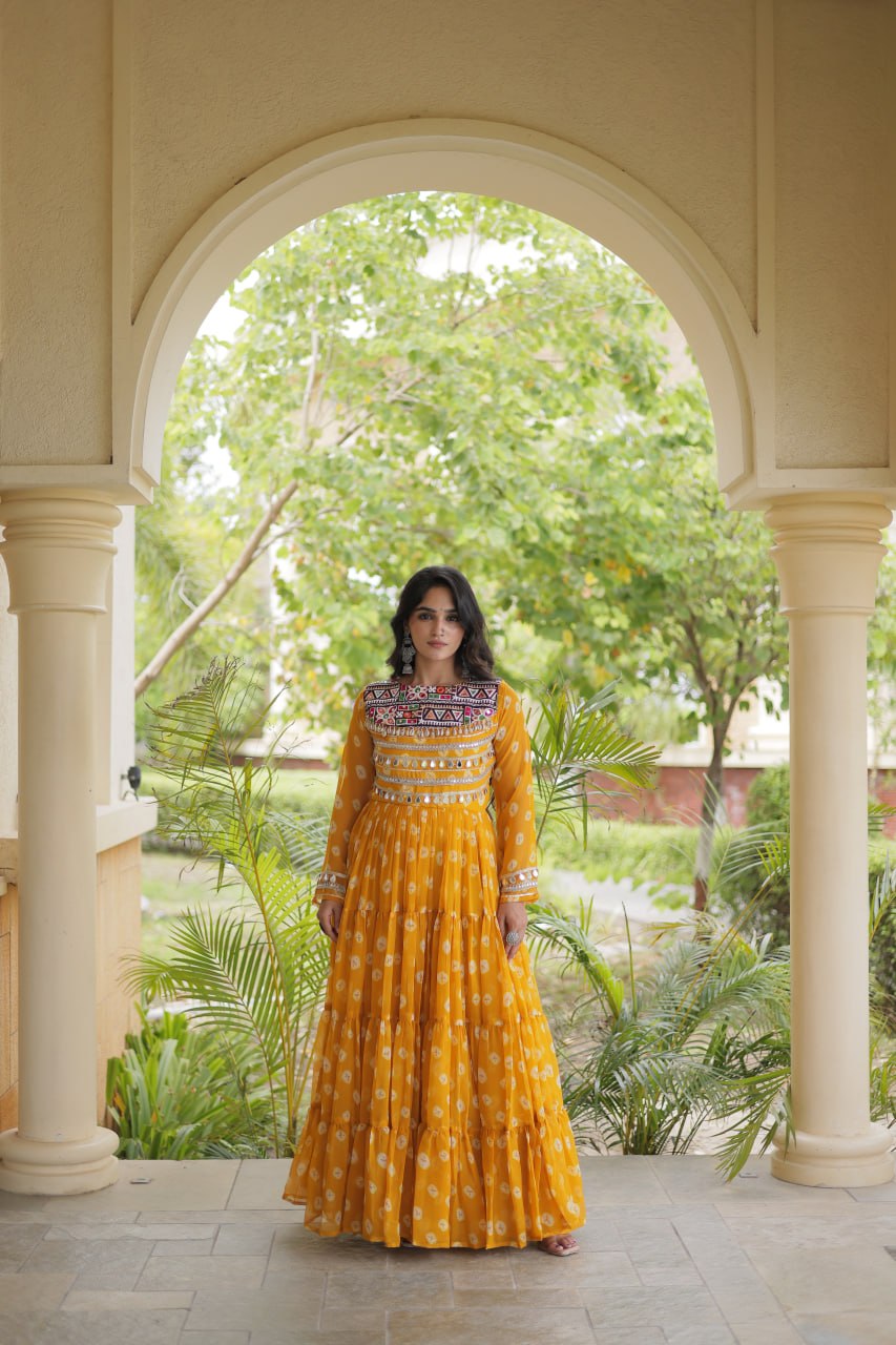 Yellow Bandhani Print Gown