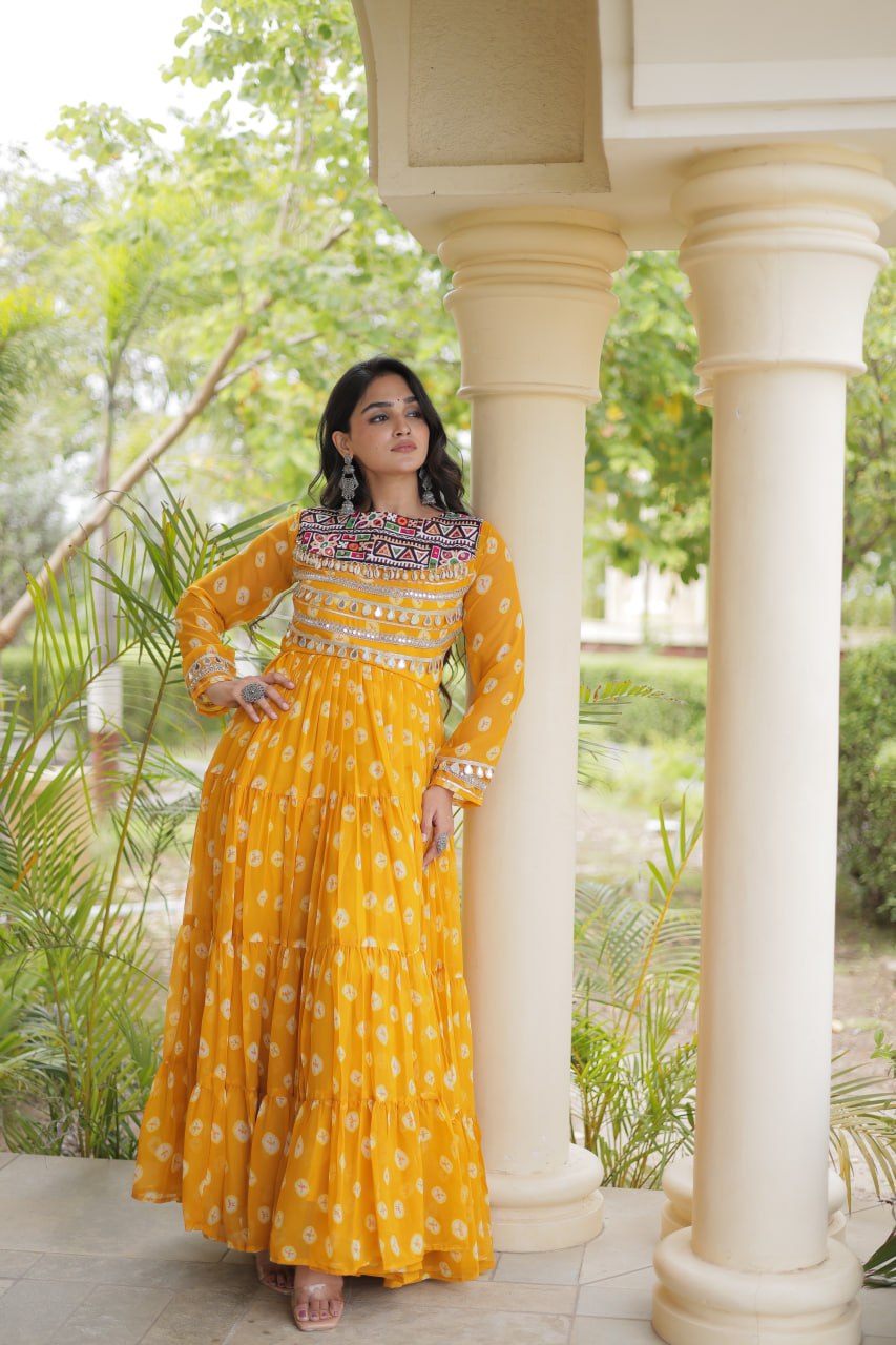 Yellow Bandhani Print Gown