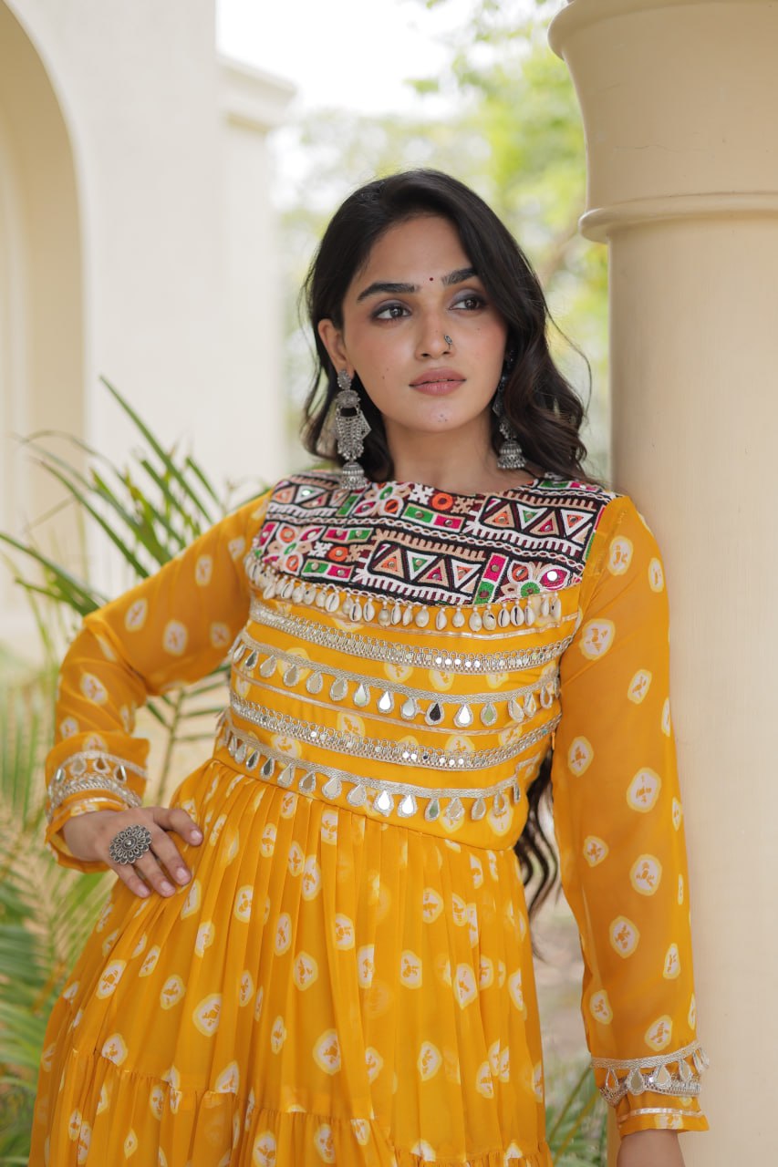 Yellow Bandhani Print Gown