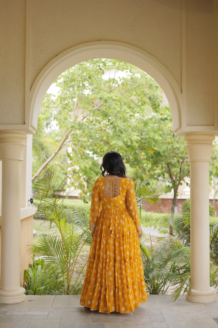 Yellow Bandhani Print Gown