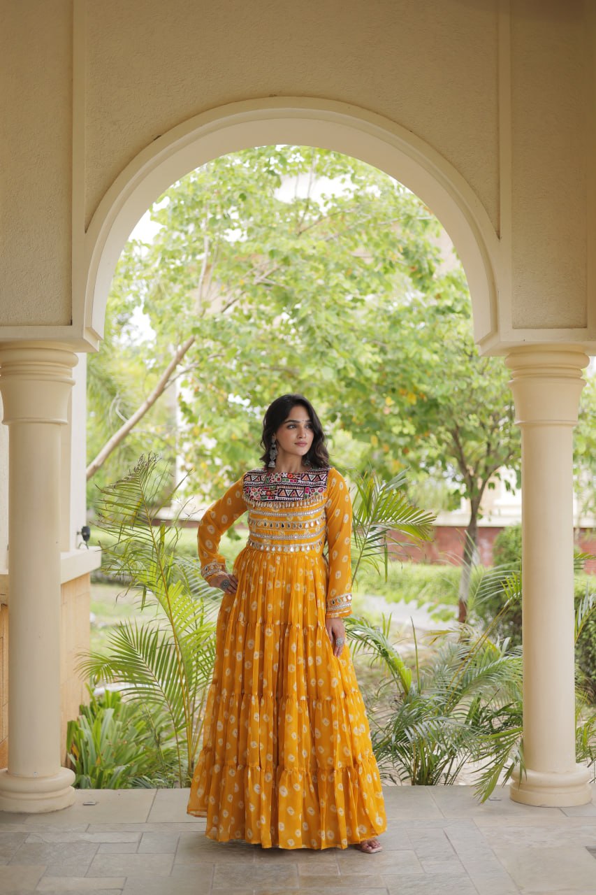 Yellow Bandhani Print Gown