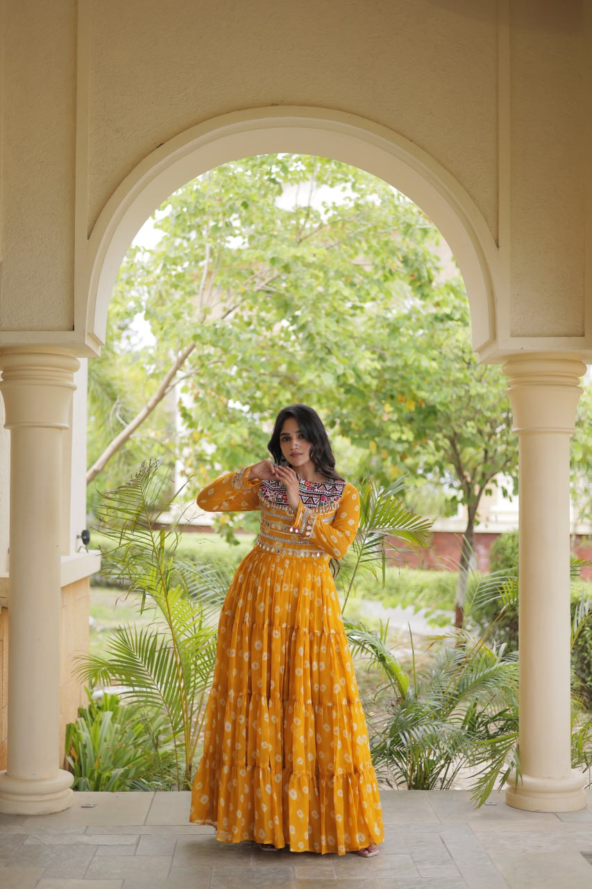 Yellow Bandhani Print Gown