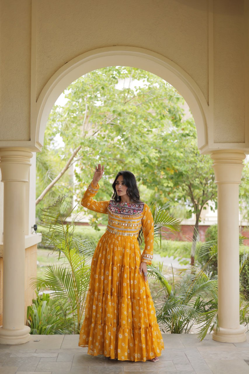 Yellow Bandhani Print Gown