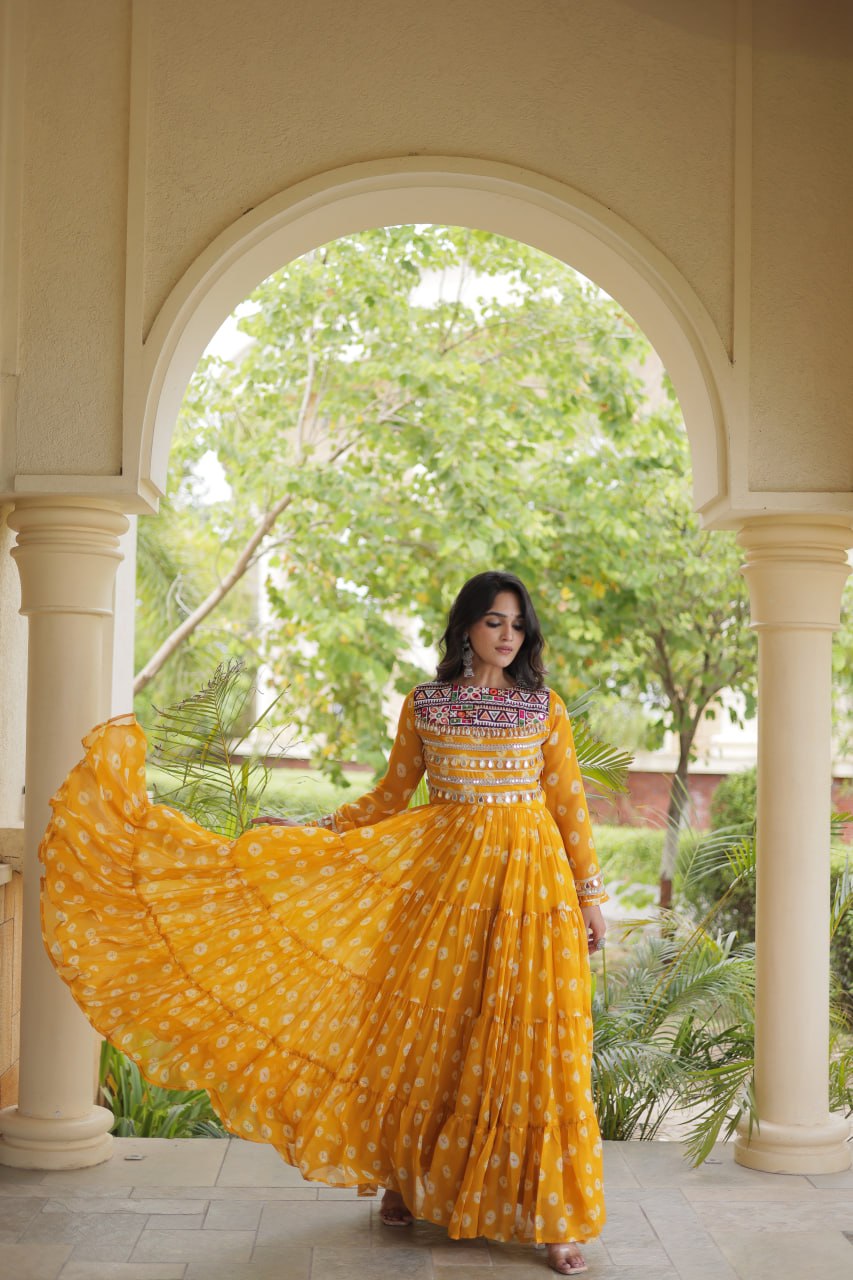 Yellow Bandhani Print Gown