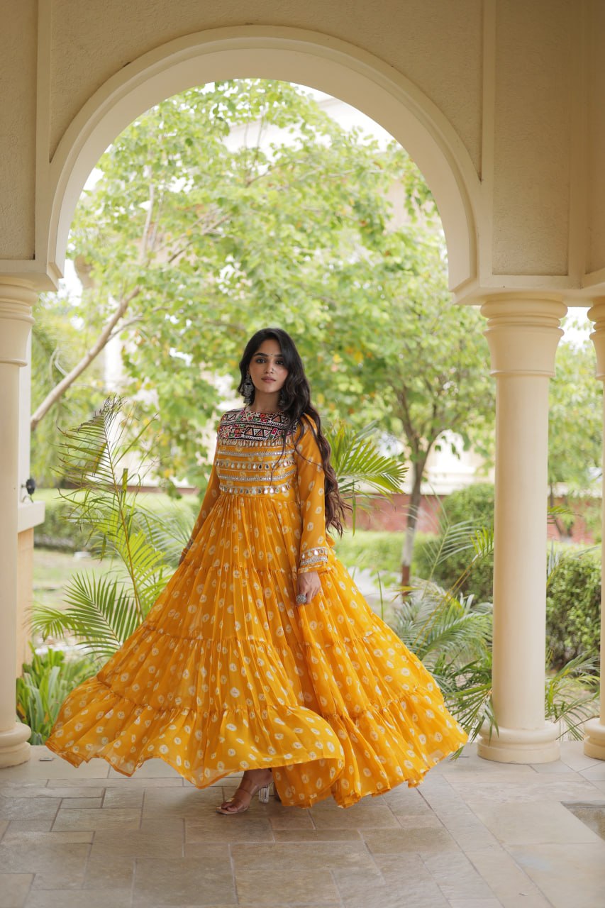 Yellow Bandhani Print Gown